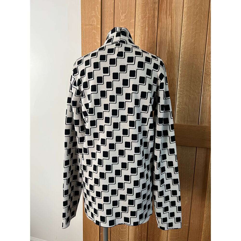 Quiet Luxury St. John Wool Stretch Maximalist Black White Mock Neck Sweater Sz L - Picture 6 of 14